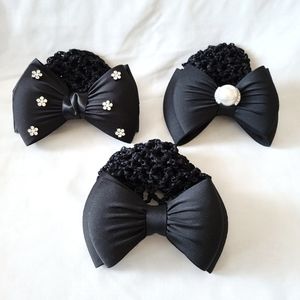3 Black Ribbon Hair Barrettes with Net